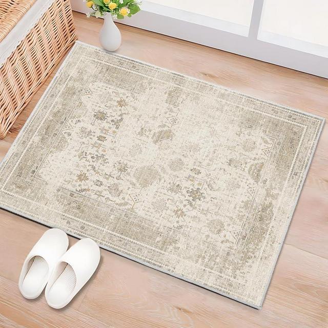 Worxvell 2x3 Rugs for Entryway - Washable Small Rug Non Slip Indoor Door Mat for Kitchen Bathroom, Oriental Backing Rubber Distressed Area Rug Throw Carpet for Bedroom Entrance Entry