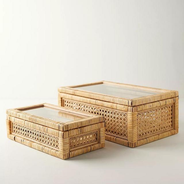 Rattan Box Set with Glass Lid