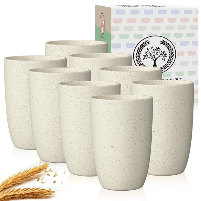 Homienly Cups for Kitchen Unbreakable Wheat Straw Cups 8 PCS Alternative to Plastic Cups Stackable Drinking Cup Reusable Dishwasher Safe Water Glasses with Beige Color (20 OZ)