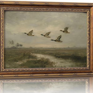 Vintage Gold Framed Flying Duck Wall Art Mallard Duck Canvas Wall Decor Rustic Mallard Poster Artwork Retro Rustic Farmhouse Animal Picture for Home Living Bedroom Farmhouse Hallway 12x16in