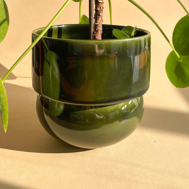 Ceramic Planter, Handmade Pot, Vintage Boho Flower Pot, GREEN