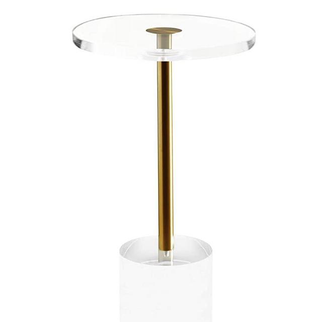 Artmaze Clear Acrylic End Table,Side Table,Brushed Brass Metal,Round,for Office, Living Room and Bedroom,Easy Assembly,12x12 inch，21.3 inch high