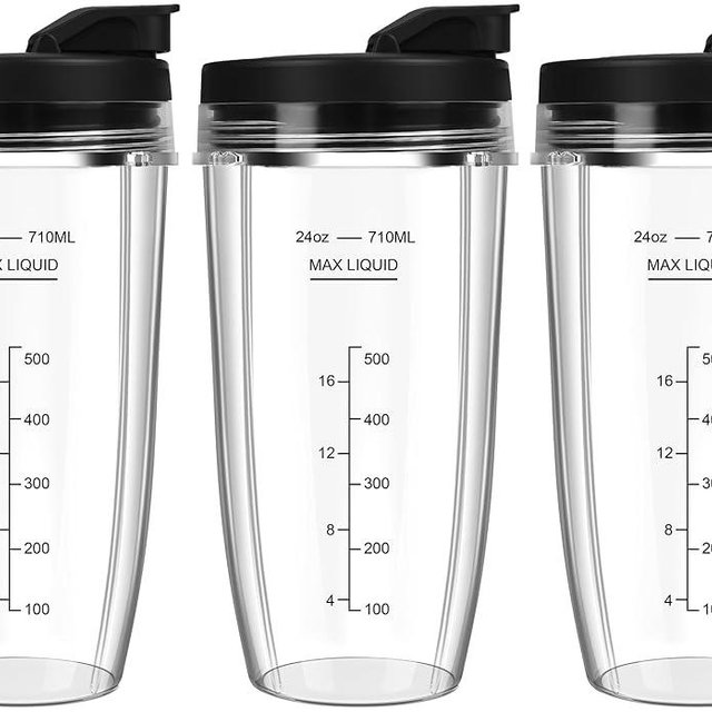 Blender Cups Replacement for Ninja, 24oz Ninja Blender Cups with To-Go Lids Compatible with Ninja BN401, BL450, BL456, BL480, BL2012, BL2013, BN751, BN801, SS101, SS151 (3 Pack)