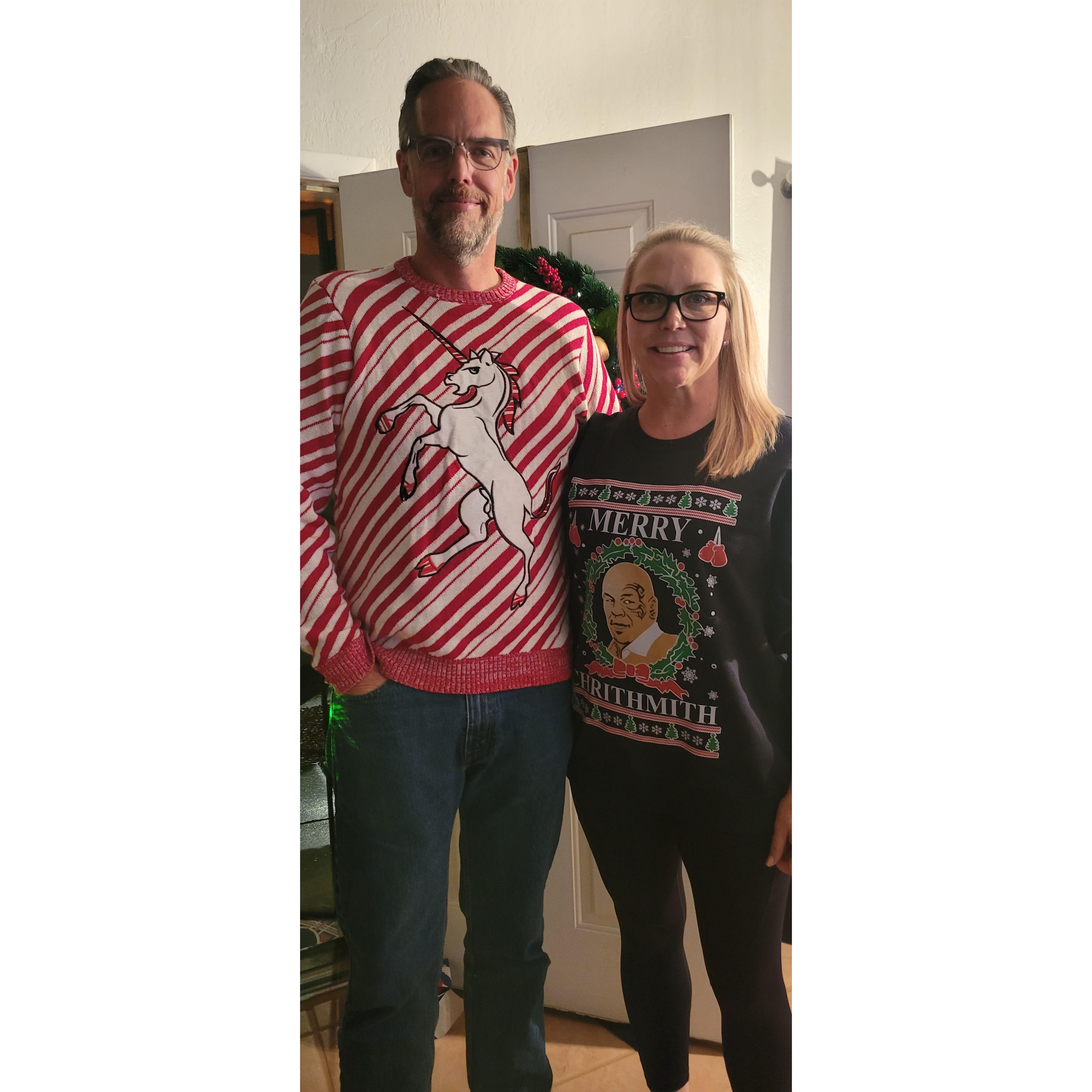 Laurie's annual Ugly Sweater Party.  You can't unsee it once you see it.