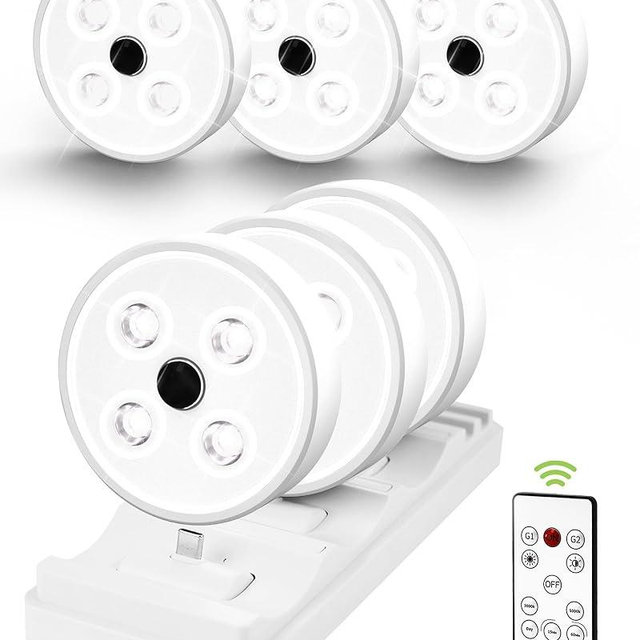 EZVALO Puck Lights with Remote 6 Pack, Rechargeable Under Cabinet Lights with Charging Station, 2 Color Temps Motion Sensor Lights Group Control, Dimmable LED Puck Lights for Kitchen, Bedroom, Shelf
