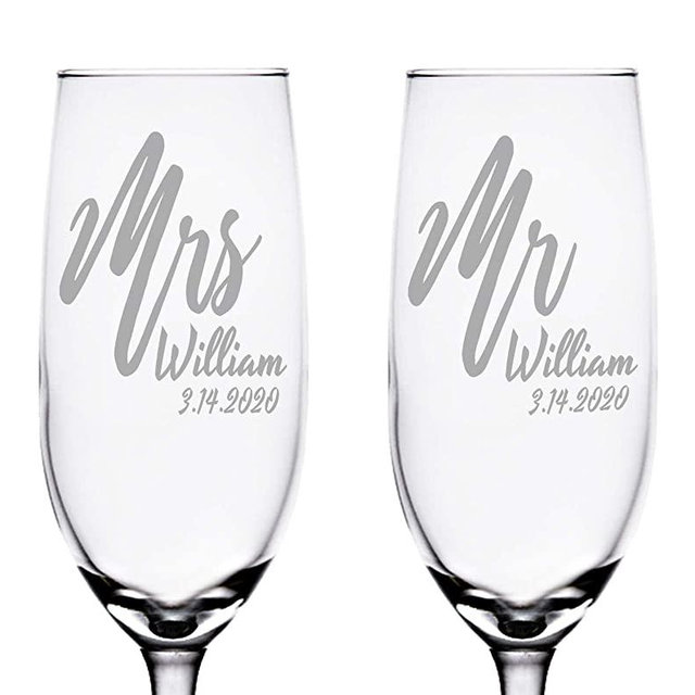 Mr. Mrs. Centerpieces Set of 2 Custom Engraved Wedding Flutes Wine Champagne Newlyweds Bride Groom 45th Anniversary for Couples