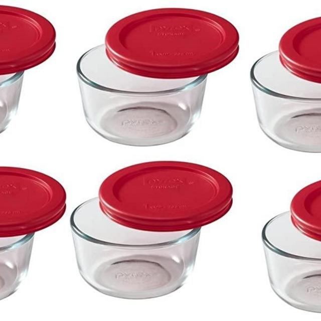 Pyrex 1-cup Storage Containers (Pack of 6) - Total 12-Piece Value Pack