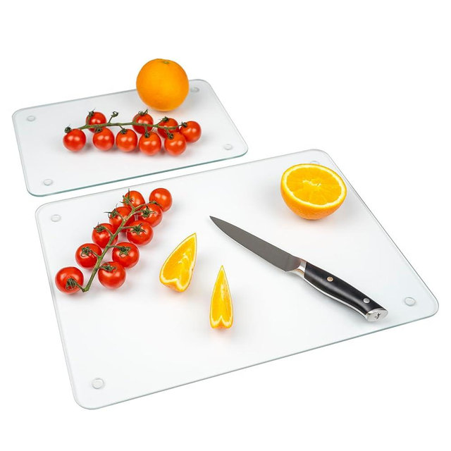 Tempered Glass Cutting Board for Kitchen, Clear Glass Cutting Board with Rubber Feet and Rounded Corners, Dishwasher Safe, Easy to Clean, Heat and Scratch Resistant-12x8 & 12x16 inch, 2Pcs