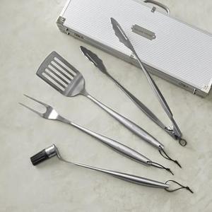 Williams Sonoma Stainless-Steel Handled 4-Piece BBQ Tool Set with Storage Case