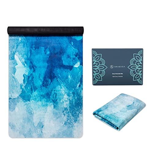 SNΛKUGΛ Travel Yoga Mat Foldable, 1/16 Inch Thick Non Slip Yoga Mat Lightweight w/Carrying Bag, Eco Friendly Natural Rubber & Suede, Portable Fitness & Exercise Mat, 72" L x 26" W x 1.5mm