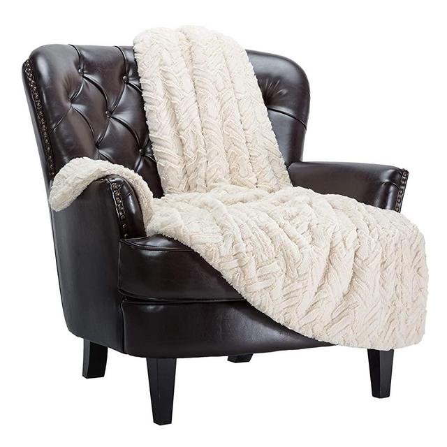 Chanasya Fuzzy Soft Cloud Textured Embossed Faux Fur Throw Blanket - Plush Sherpa Solid Cozy Blanket for Bed Sofa Chair Couch Cover Living Bed Room (50x65 Inches) Off White Blanket