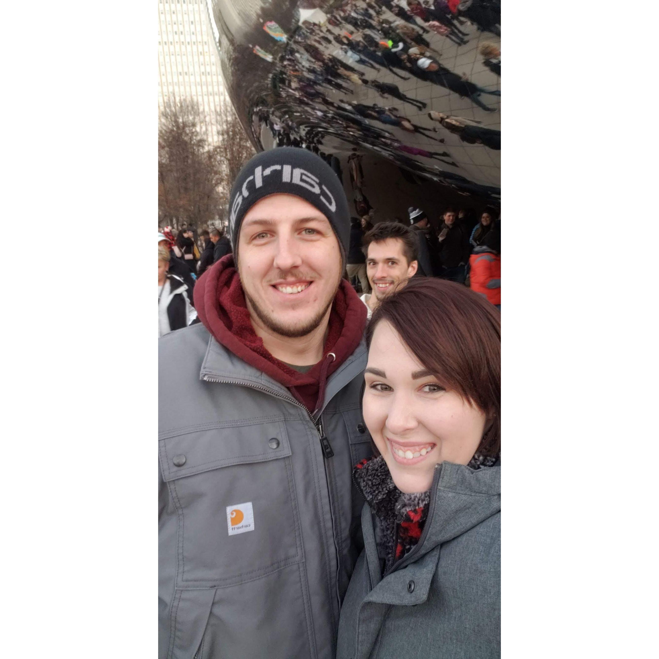 Stephanie's sibling Christmas in Chicago. That's her brother photobombing in the back.
