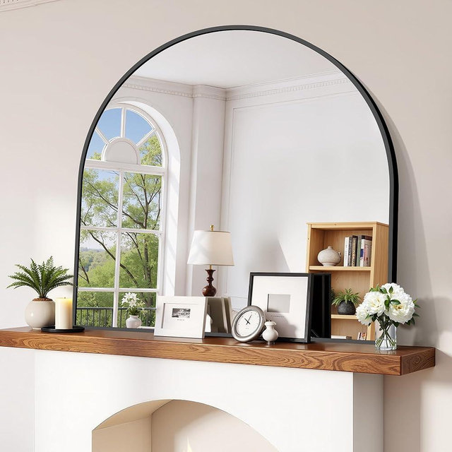 CIRCUMI Arched Wall Mirror, 42"x42" Black Arched Mirror with Tempered Glass, Metal Frame, Large Size for Entryway Table, Mantel,Living Room,Over Sink,Arch Mirror for Decor,Shatterproof&Crystal-Clear