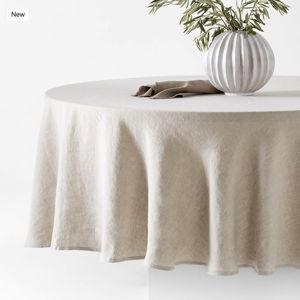 Marin 100" Round White EUROPEAN FLAX Linen Tablecloth