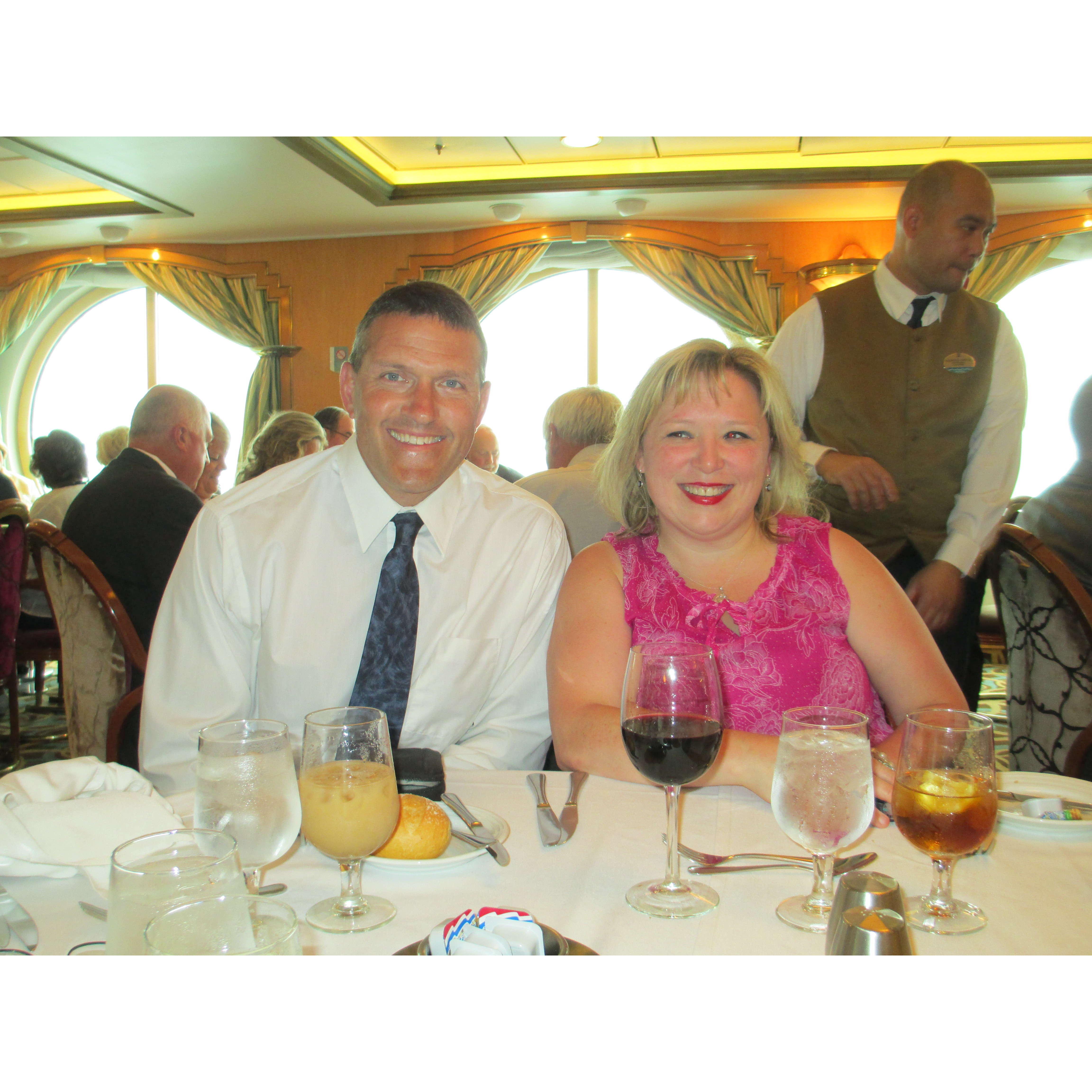 When/where we met, the Grandeaur of the Seas dining room.