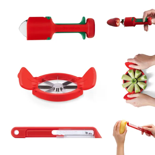 Dreamfarm Fruit Accessories Set, Apple Slicer & Corer, Multifunctional Fruit Pitter, Self‑Sharpening Peeler, Compact, BPA‑Free & Stainless Steel