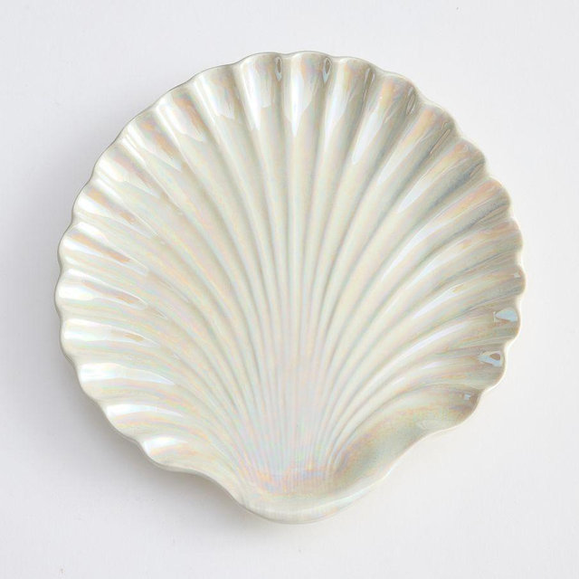 Pearlescent Shell Stoneware Salad Plates, Set of 4 - White