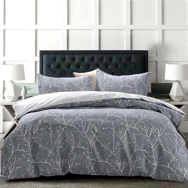 JOHNPEY Duvet Cover Queen - 100% Cotton Comforter Cover Set/Bedding Set(1 Grey Duvet Cover 90x 90+ 2 Pillow Shams 20 x 26)- Zipper Closure