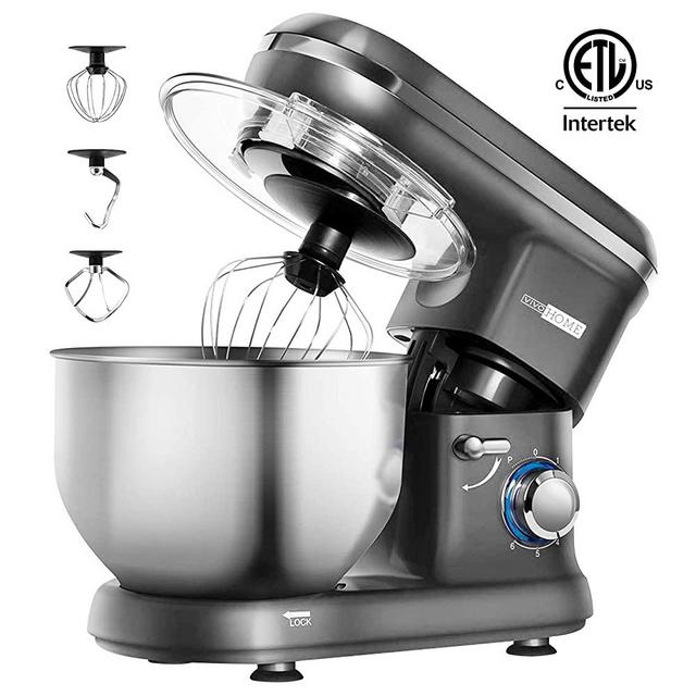 VIVOHOME Stand Mixer, 650W 6 Speed 6 Quart Tilt-Head Kitchen Electric Food Mixer with Beater, Dough Hook and Wire Whip, Gray, ETL Listed