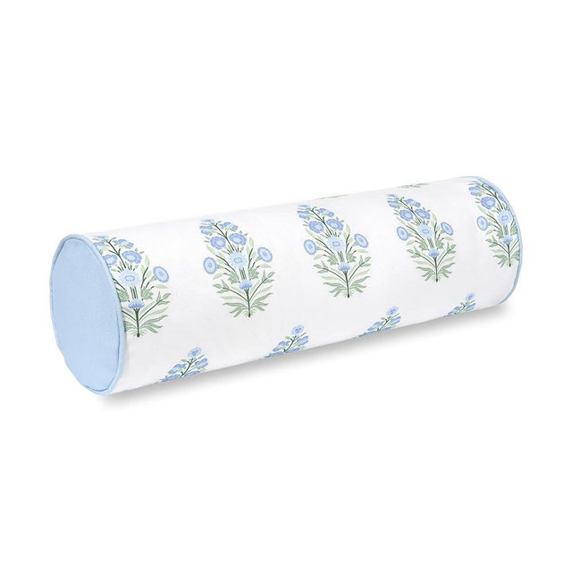 Hofdeco Premium Coastal Grandmillennial Patio Indoor Outdoor Bolster Pillow Cover Only, 6"x20" Water Repellent for Backyard, Couch, Poolside, Baby Blue Print Flower