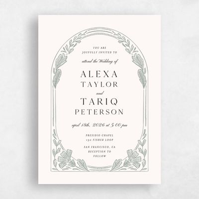 Green Bordered Wedding Invitation - Duluth Portrait