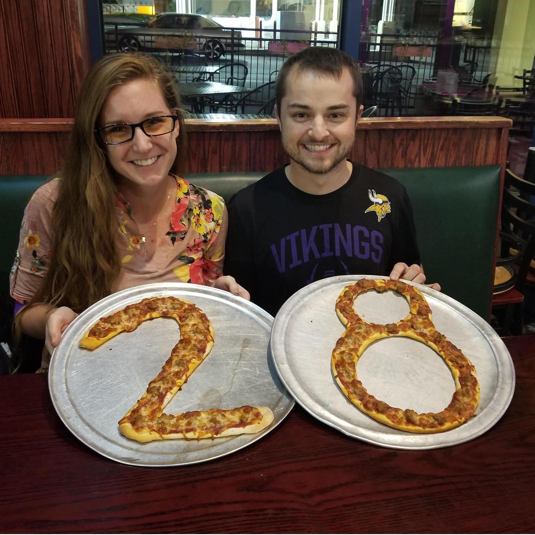 Eric's birthday pizza at Eric and Amanda's favorite restaurant, Bulldog, October 2019