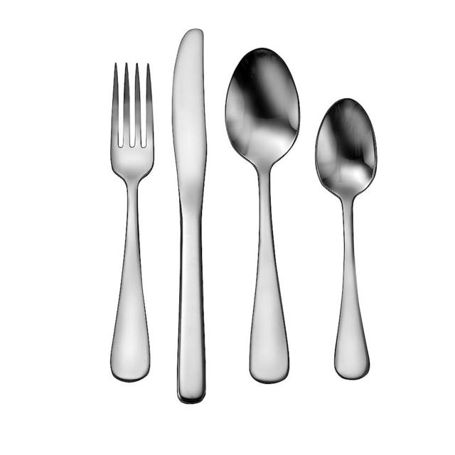 Liberty Tabletop Econo-Line 24 Piece Silverware Set Service for 6 Made in USA - Plain - Shiny - Mirror - Fork - Knife - Spoon