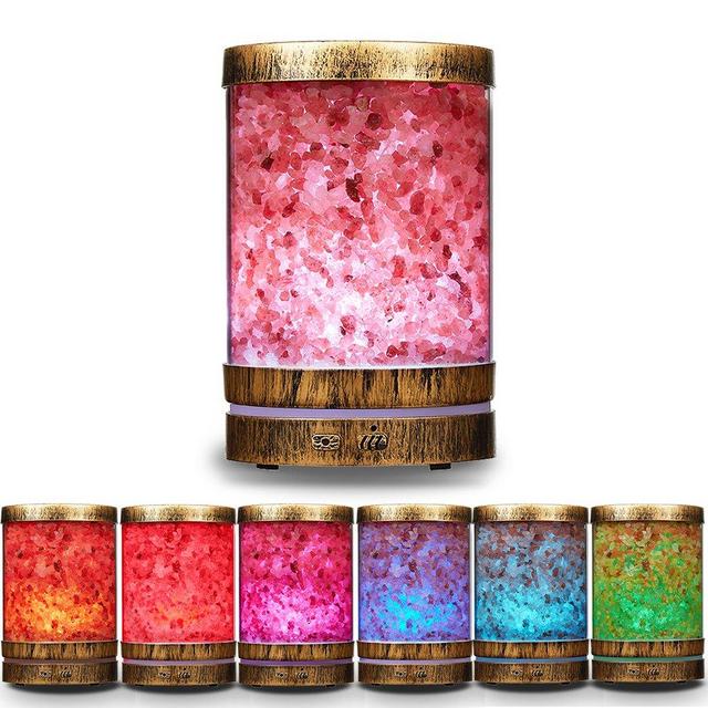 AIGOCEER Essential Oil Diffuser Himalayan Salt Lamp Cool Mist Humidifier 3 in 1. 120ml Ultrasonic Aroma Diffusers Humidifier. 7 Colors Changing LED Night Lights, Waterless Auto Shut-Off - Bronze