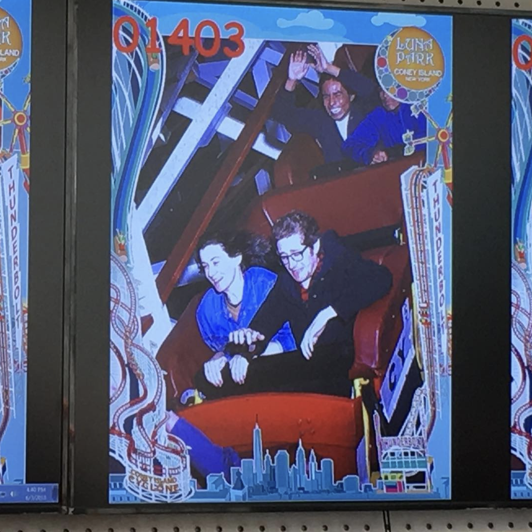 Enjoying a ride on the Coney Island Cyclone, 2018.
