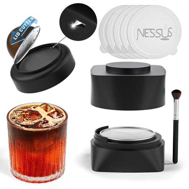 NESSUS Reusable Vertuo Pods Refill Kit, Lid Easy Remover for Vertuo Seal, 100PCS Aluminum Foil Lids for Nespresso Vertuo Pods, Tamp & Press Refillable Vertuo Capsules Holder and Brush