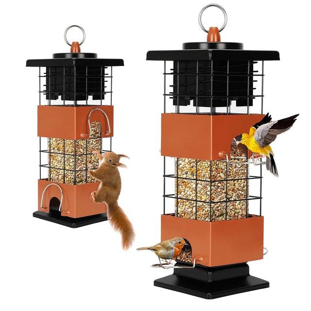 Metal Squirrel Proof Bird Feeder for Outdoors, 2.5LB Hanging Wild Bird Feeder, Weight Activated Mechanism, Weatherproof and Rust-Resistant, Ideal for Cardinals, Finches, and Songbirds