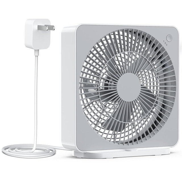 ASKPULION 10 Inch Small Box Fan, 3 Speeds Square Table Fan Powered by AC Adapter, Quiet Running, Air Circulator Small Window Fan for Bedroom Bathroom Kitchen Home Desktop