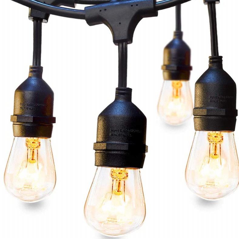 48 FT ADDLON Outdoor String Lights Commercial Grade Weatherproof Strand Edison Vintage Bulbs 15 Hanging Sockets, UL Listed Heavy-Duty Decorative Cafe Patio Lights for Bistro Garden