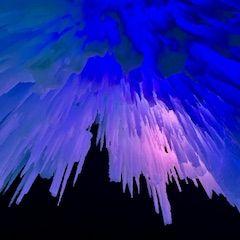 Picture of the ice castles from above.