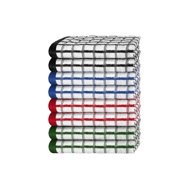White Classic 100% Cotton Checkered Design Kitchen Towel Set of 8 - 16x26" Multicolor