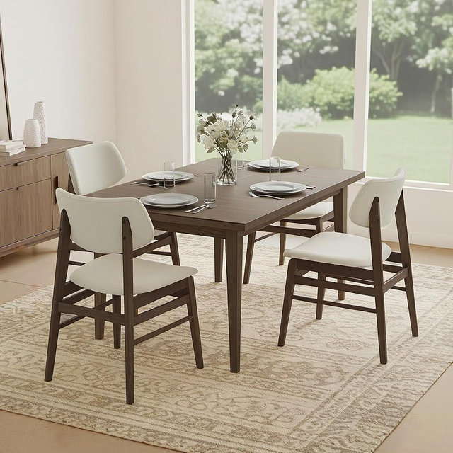 KISLOT Wooden Dining Chairs Set of 4, Upholstered Modern Dining Room Chairs, Solid Oak Wood Kitchen Chairs with Soft Cushion Backrest for Farmhouse, Restaurant, Café (Cream Fabric & Walnut Color)