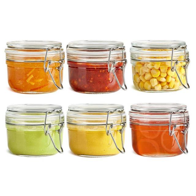 ComSaf 4oz Small Airtight Glass Jars Set of 6 with Lids Food Storage Jar Round - Mini Storage Container with Clear Preserving Seal Wire Clip Fastening for Kitchen Canning, Jam, Spice, Honey