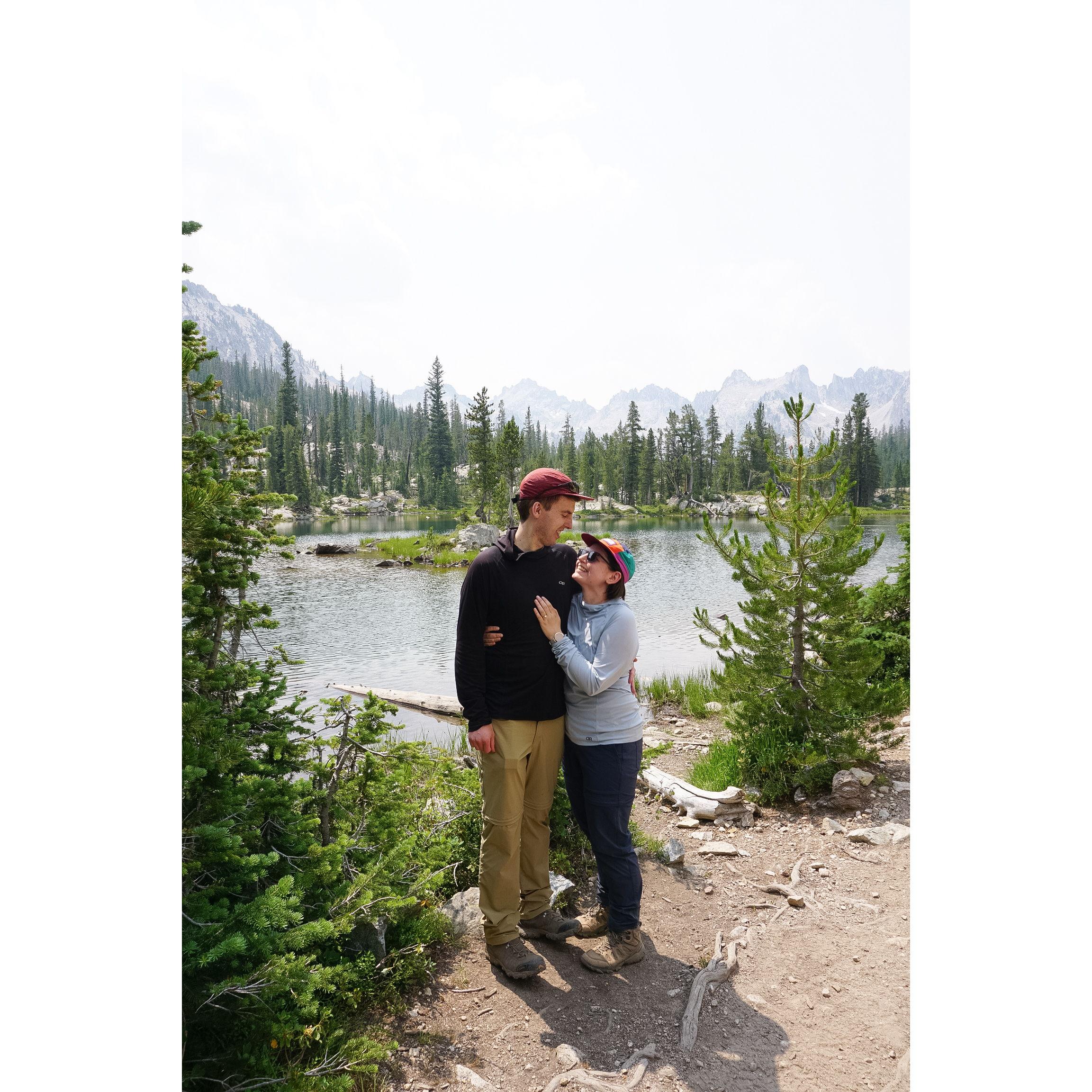 The proposal in the Sawtooth Mountain Range at Alice Lake