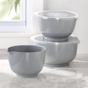 Rosti Grey Melamine Mixing Bowls with Lids, Set of 3