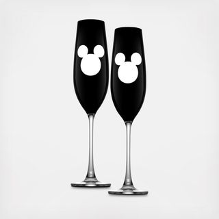 Disney Luxury Mickey Mouse Stemmed Champagne Flute Glass, Set of 2