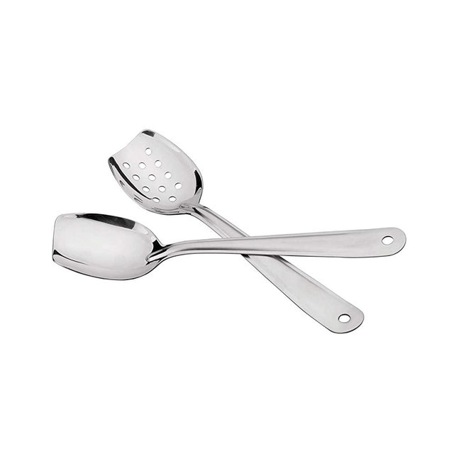 IMEEA 10-Inch Slotted Spoon 18/8 Stainless Steel Serving Spoon with Flat End Cooking Utensils, Set of 2