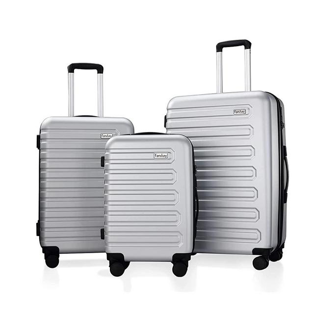 Fanskey Luggage, 3 Piece Set Suitcase with Spinner wheels, Hardshell, Lightweight, TSA Lock (Silver)