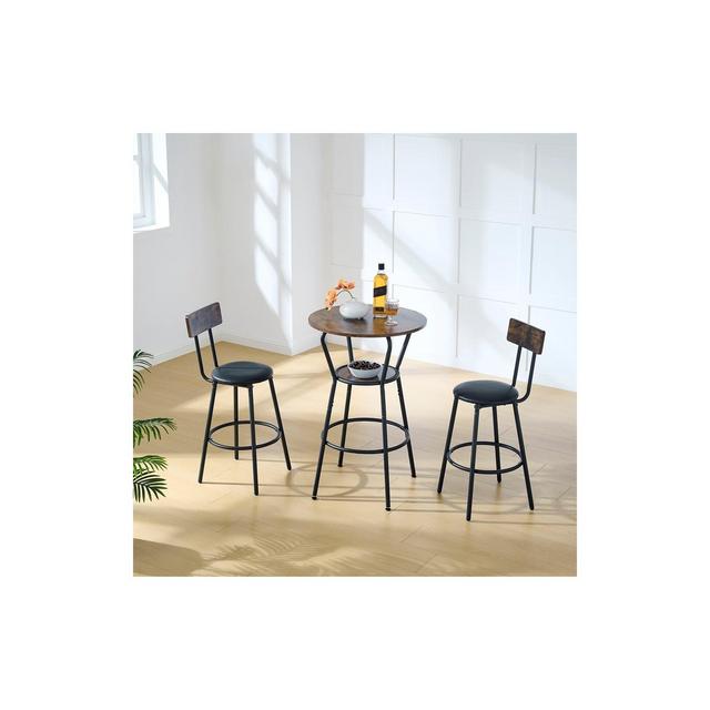 3 Piece Round Bar Table Set for 2, 2 Tier Small Pub Dining Set, Counter Height Table and Chairs Set, Wood Bistro Set for Kitchen Dining Room