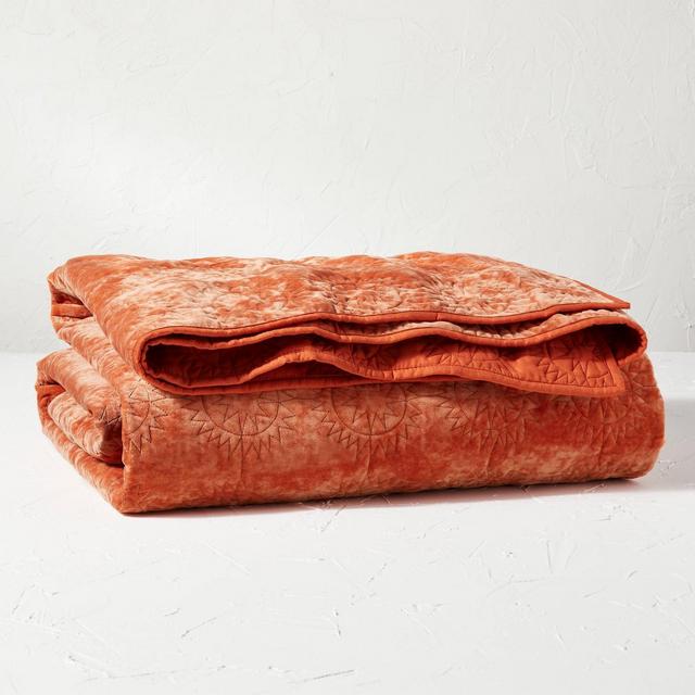 King Sun Stitched Vintage Velvet Quilt Coral - Opalhouse™ designed with Jungalow™