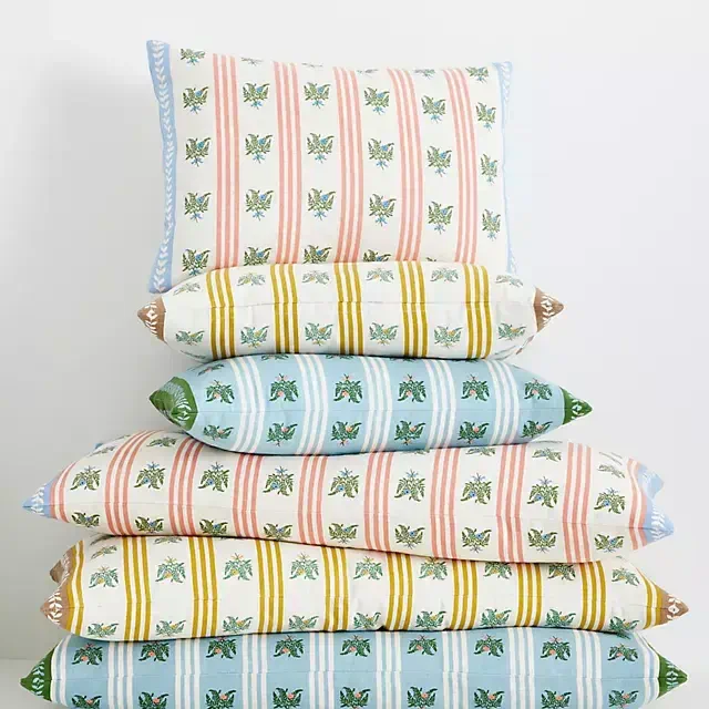 Tess Cotton Screen Printed Floral Striped Pillow