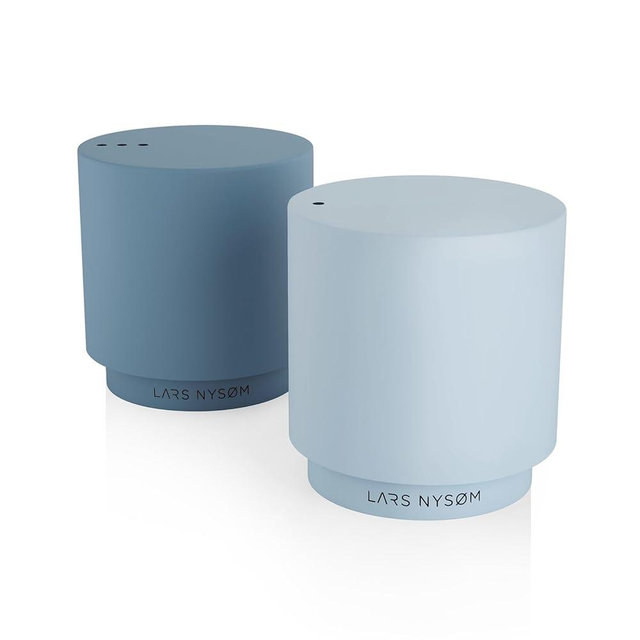LARS NYSØM Salt and Pepper Shakers Set | Stainless Steel Salt and Pepper Shakers with Modern Minimalist Design, Easy Refill (Blue Stone/Baby Blue)