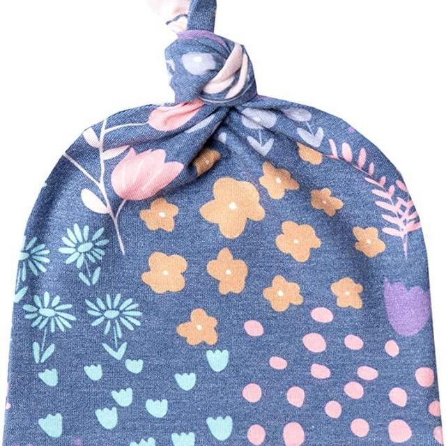 Copper Pearl Baby Beanie Hat Top Knot Stretchy Soft Florals