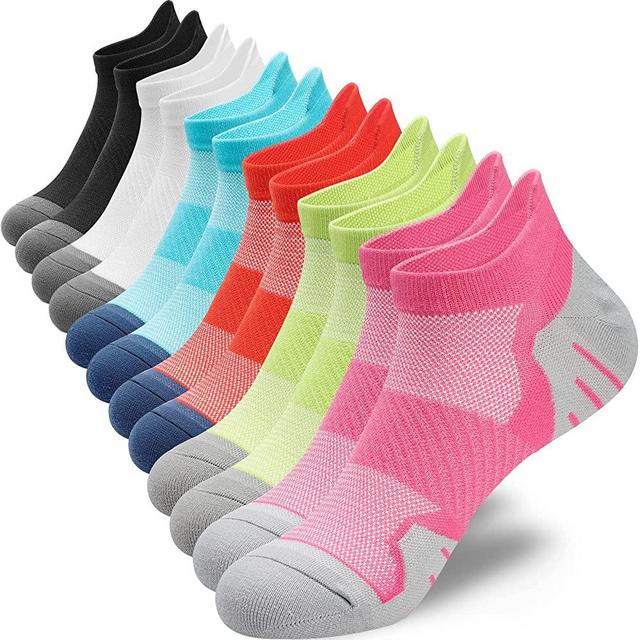 PAPLUS Womens Ankle Compression Running Socks 6 Pairs, Cushioned Low Cut Athletic Socks with Arch Support