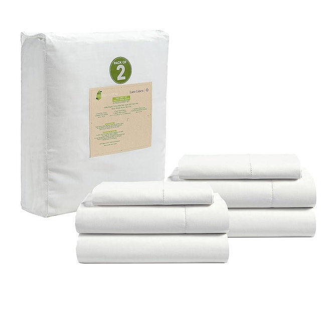 LANE LINEN 100% Organic Cotton Twin Sheets Set, 6Pc Twin Bed Sheets, Breathable Cotton Sheets Twin Size Bed Set, Dorm Room Essentials with 15" Deep Pocket Fitted Sheet - White Twin Sheets (2 Pack)