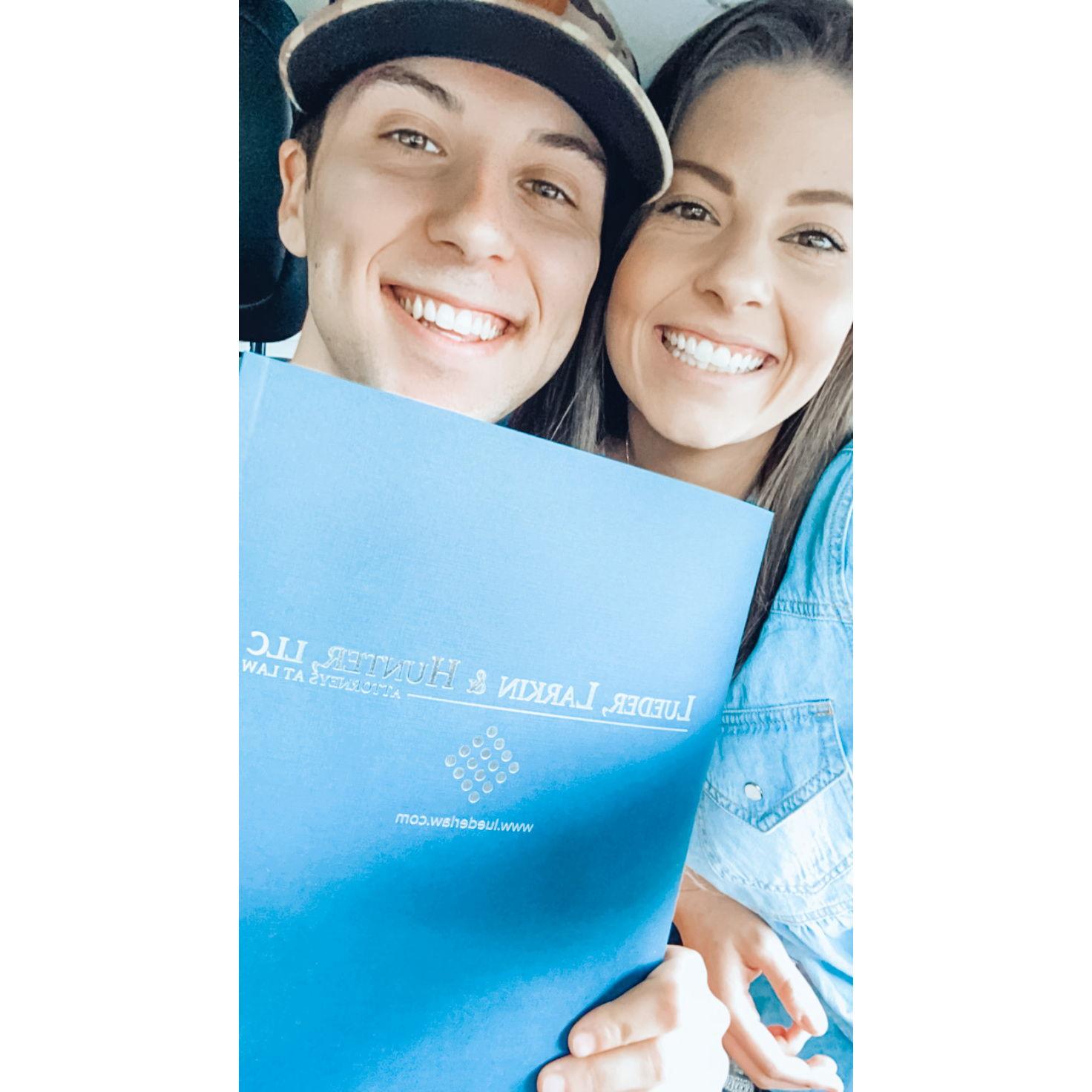 The day we signed on our first home together!